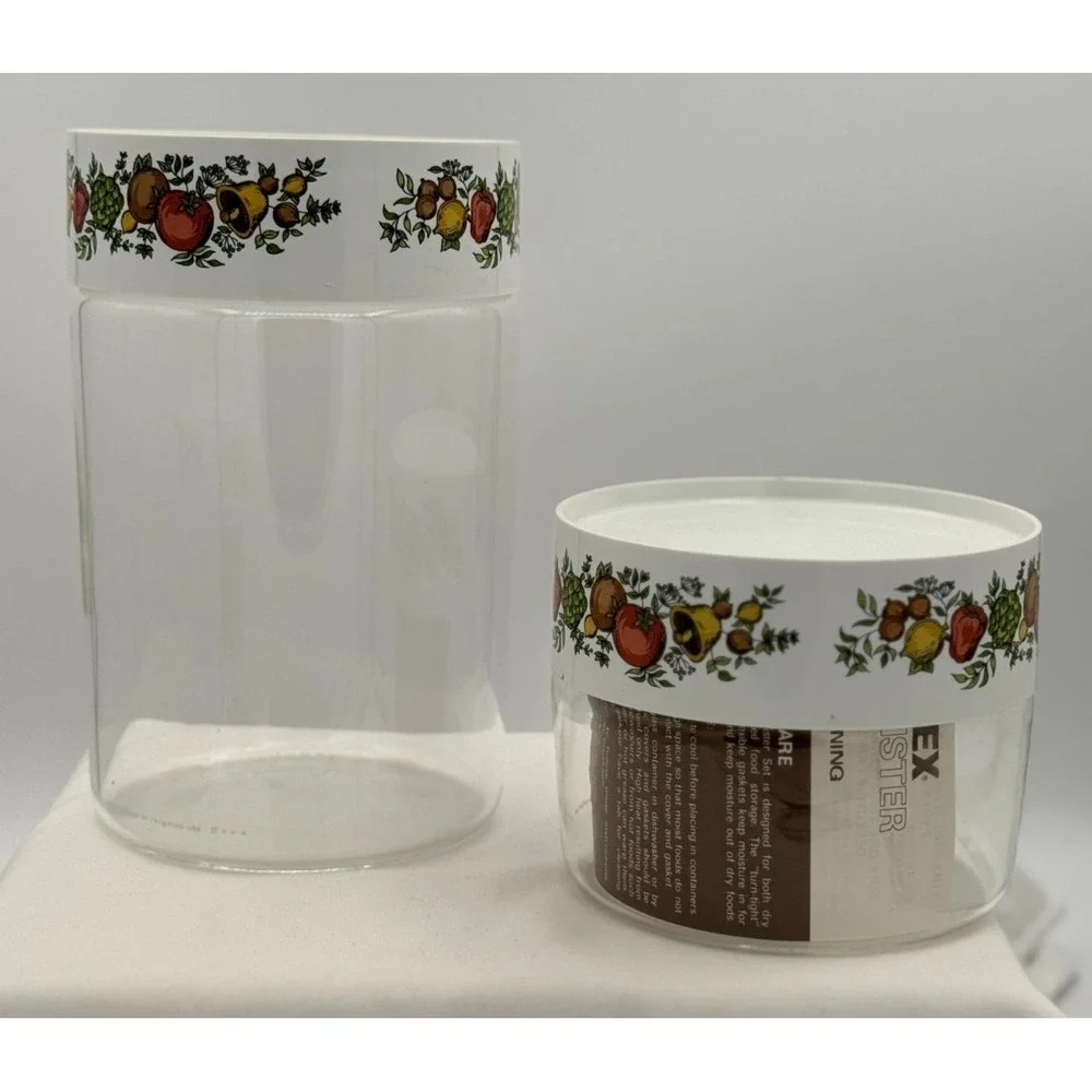 Vintage Pyrex 4 PC Stack 'n' See Spice O' Life Canister Set - NEW - 16 OZ 48 OZ